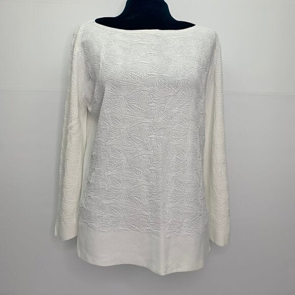 D Exterior Shirt Large Textured White Stretch Knit Pullover Tunic - Picture 1 of 8